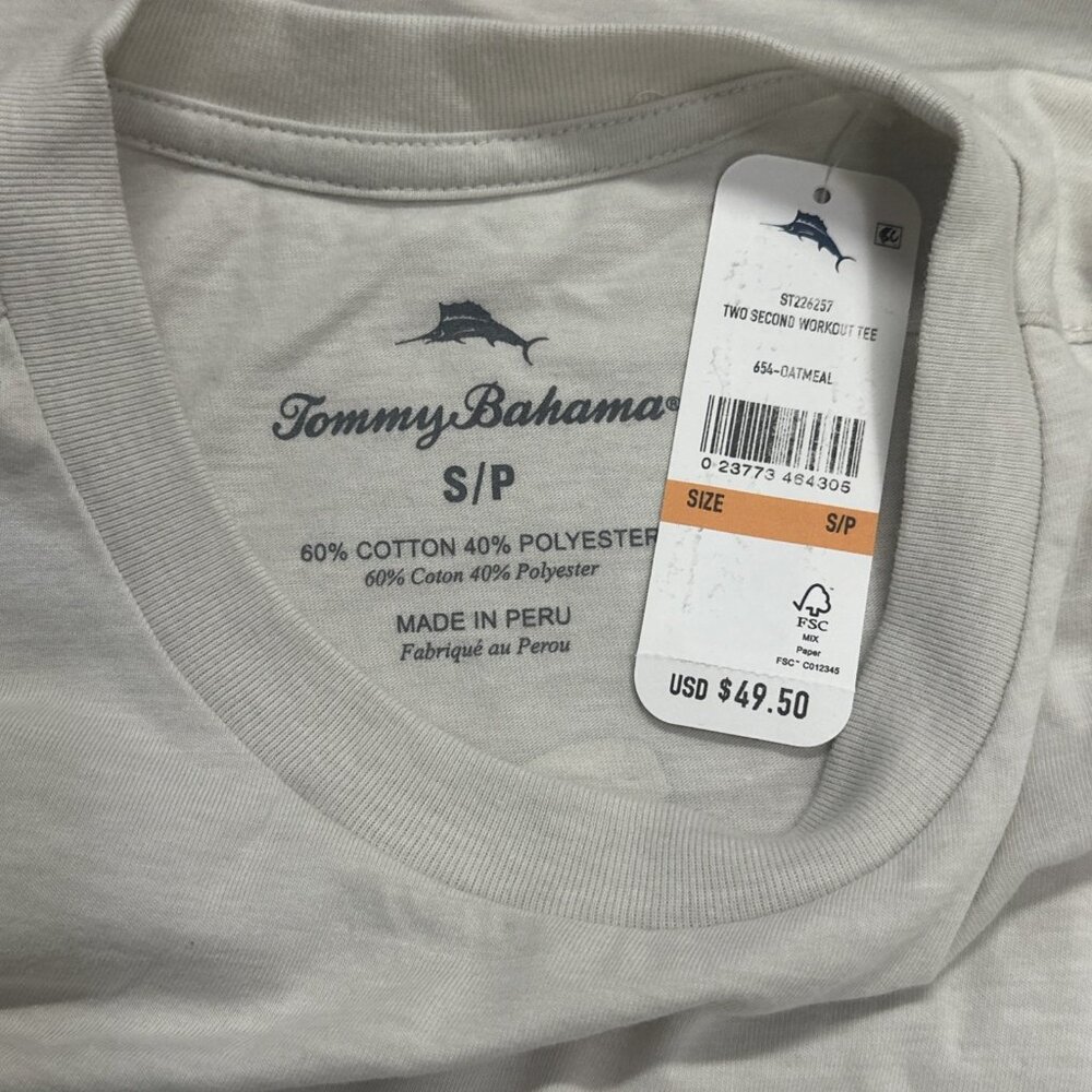 Tommy Bahama Two Second Workout T-Shirt Men’s Small Oatmeal Short Sleeve Tee - Picture 4 of 6